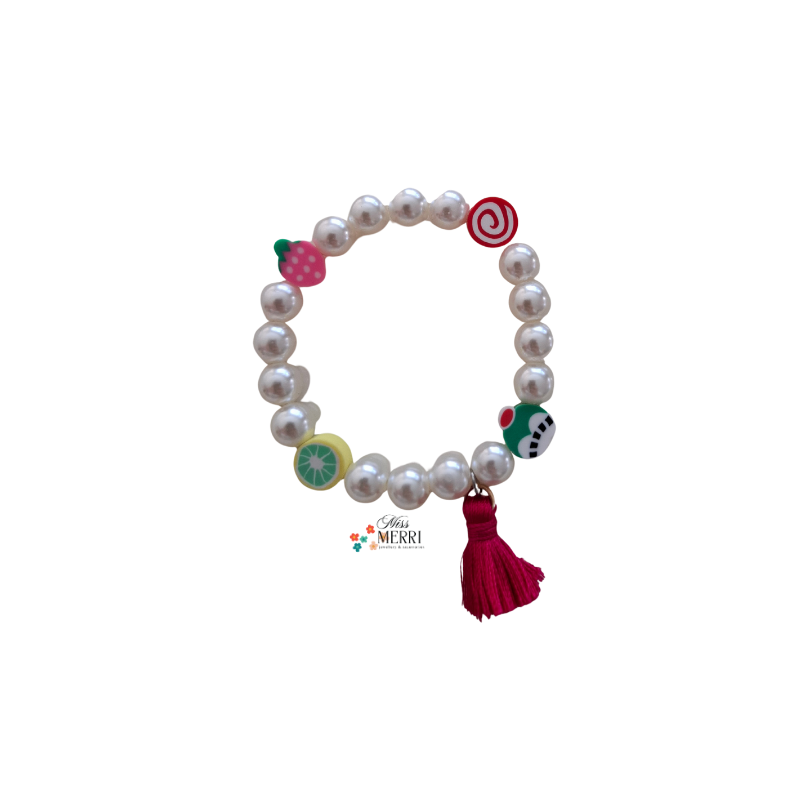 Girls Pearl Bracelet with Fruit & Candy Charms