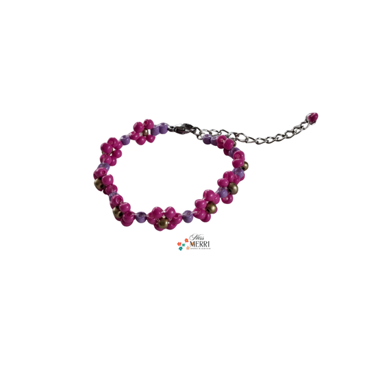 Pink Daisy Beaded Bracelet