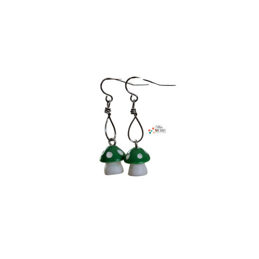 Emerald Forest Mushroom Earrings