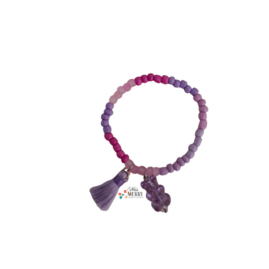 Purple Beaded Bracelet with Tassel & Charm