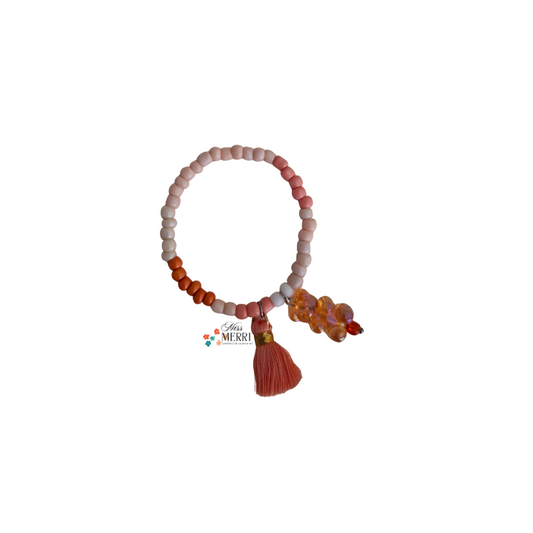 Orange Beaded Bracelet with Tassel & Charm