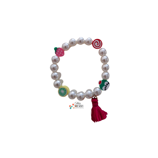 Girls Pearl Bracelet with Fruit & Candy Charms